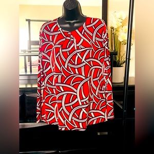 Small Liz Claiborne Red and White Blouse